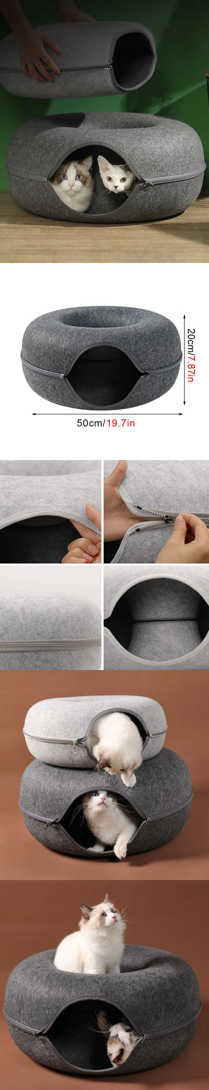 Cama para gatos Donut, túnel para gatos, juego interactivo