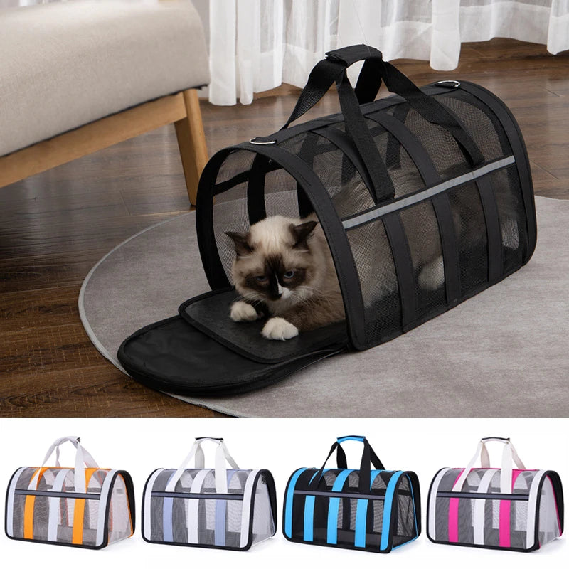 Bolsa de transporte portátil para mascotas, bolso de malla plegable para gatos y perros