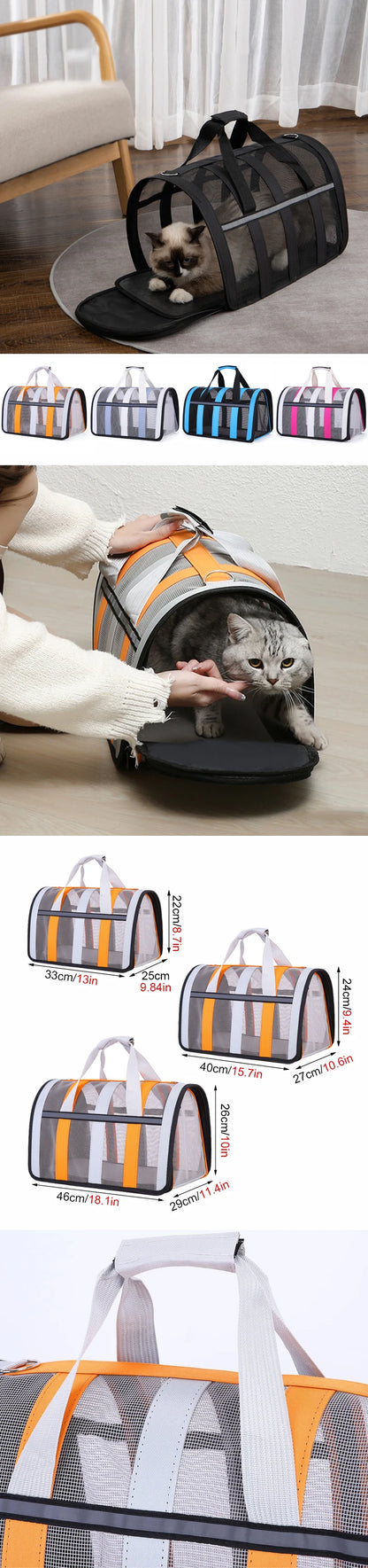 Bolsa de transporte portátil para mascotas, bolso de malla plegable para gatos y perros