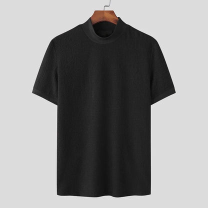 Camiseta de punto ajustada para hombre, camisas informales de cuello alto