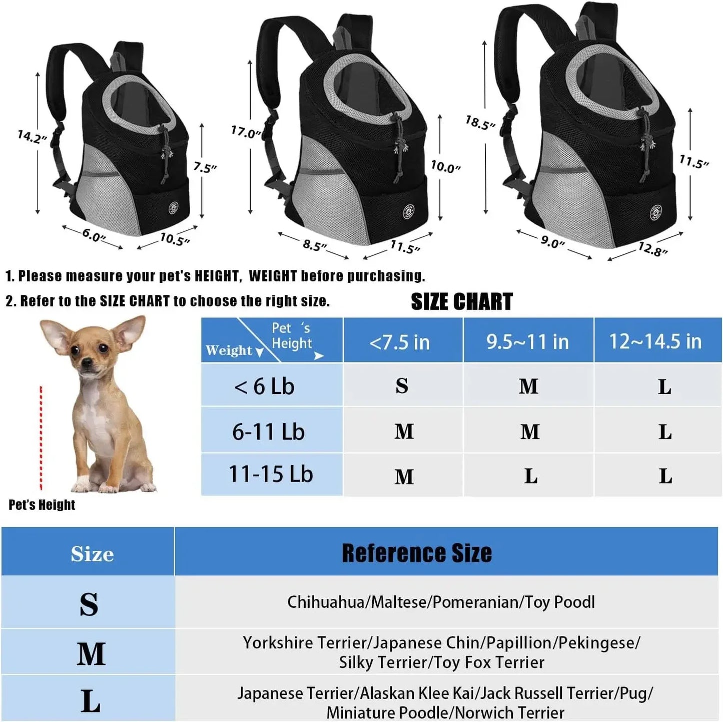 Mochila para mascotas, bolso de hombro doble portátil para perros