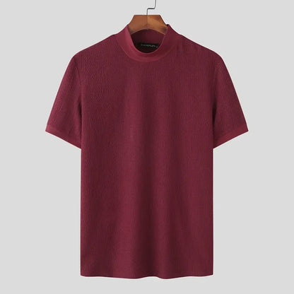 Camiseta de punto ajustada para hombre, camisas informales de cuello alto