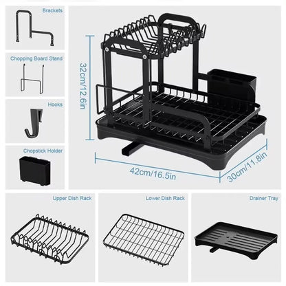 Estante de secado de platos de cocina con escurridor, organizador de vajilla para encimera, escurridor, organizador de vajilla para encimera, escurridor.