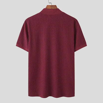 Camiseta de punto ajustada para hombre, camisas informales de cuello alto