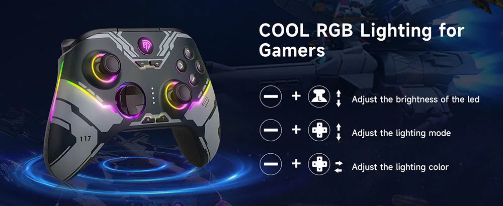 Mando inalámbrico X15, controlador de juegos Bluetooth Compatible con PC/teléfono/Nintendo Switch, luz RGB, Efecto Hall