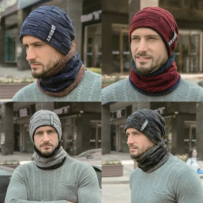 Conjunto de gorros y bufandas de invierno para hombres y mujeres